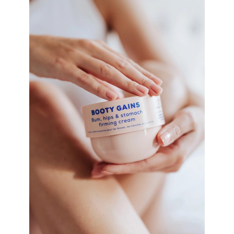 BOOTY GAINS Bum, Hips & Stomach Firming Cream Stiprinošs ķermeņa krēms, 240 ml