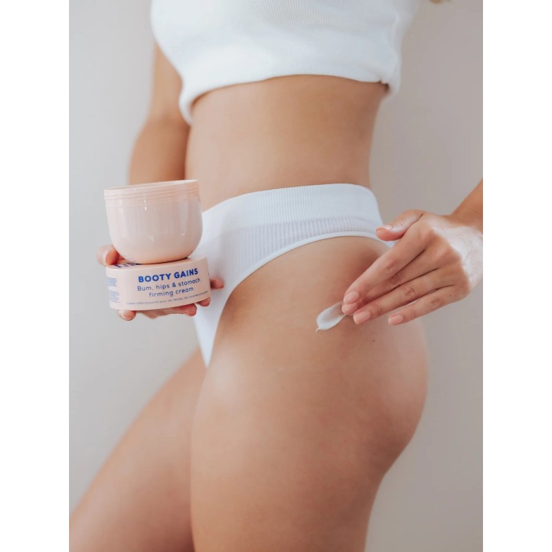 BOOTY GAINS Bum, Hips & Stomach Firming Cream Stiprinošs ķermeņa krēms, 240 ml