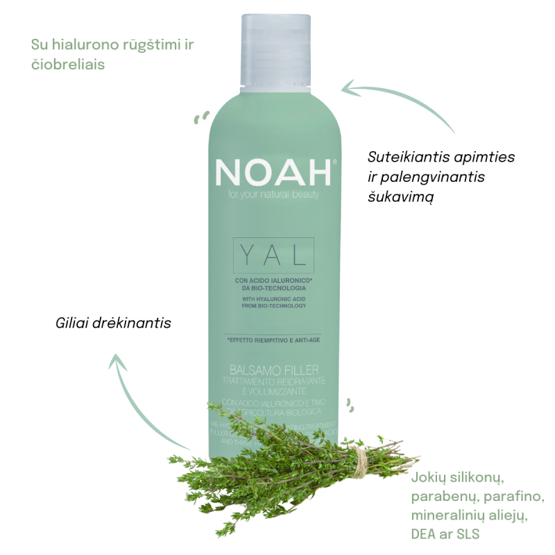 YAL Re-Hydrating And Volumizing Filler Conditioner Atjaunojošs, mitrinošs un pūkošanos mazinošs balzams ar hialuronskābi un mārsilu, 250 ml