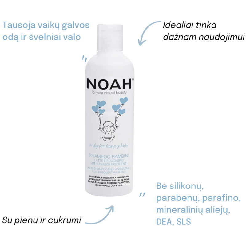 Kids Shampoo Milk And Sugar For Frequent Washing Barojošs šampūns bērniem ar pienu un cukuru biežai lietošanai, 250 ml
